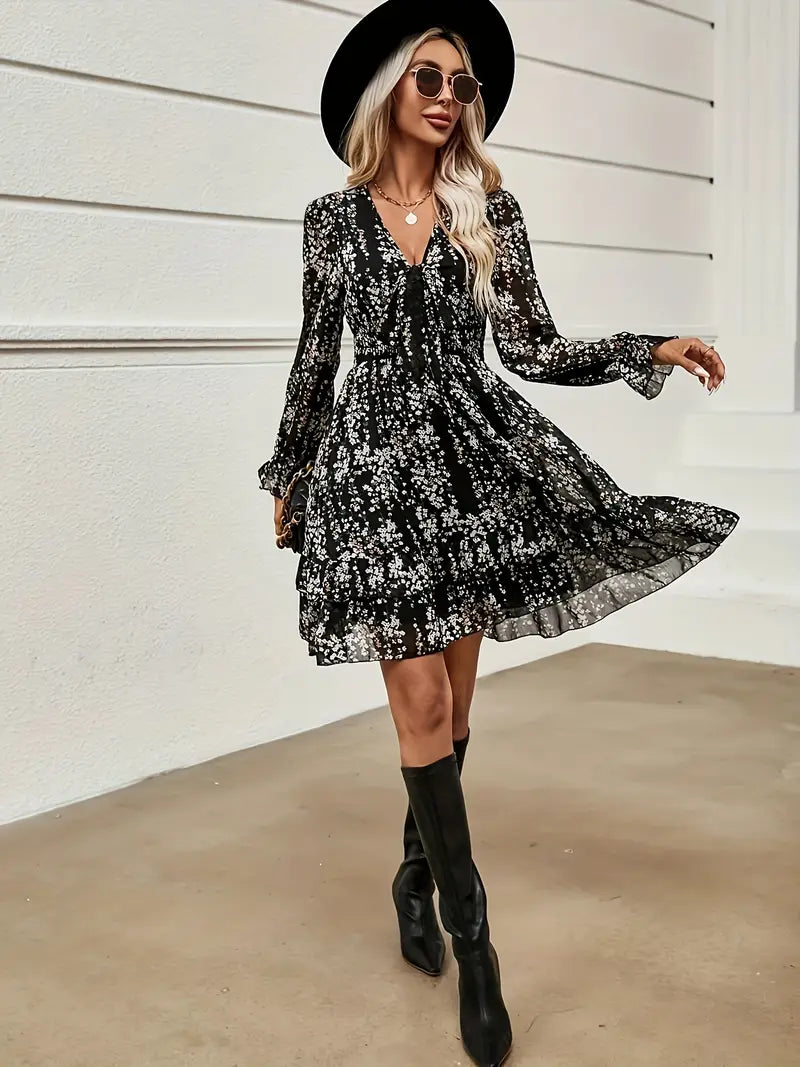 Ruffle sleeve floral dress