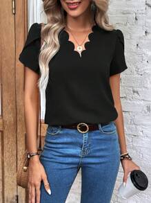 Scallop trim blouse