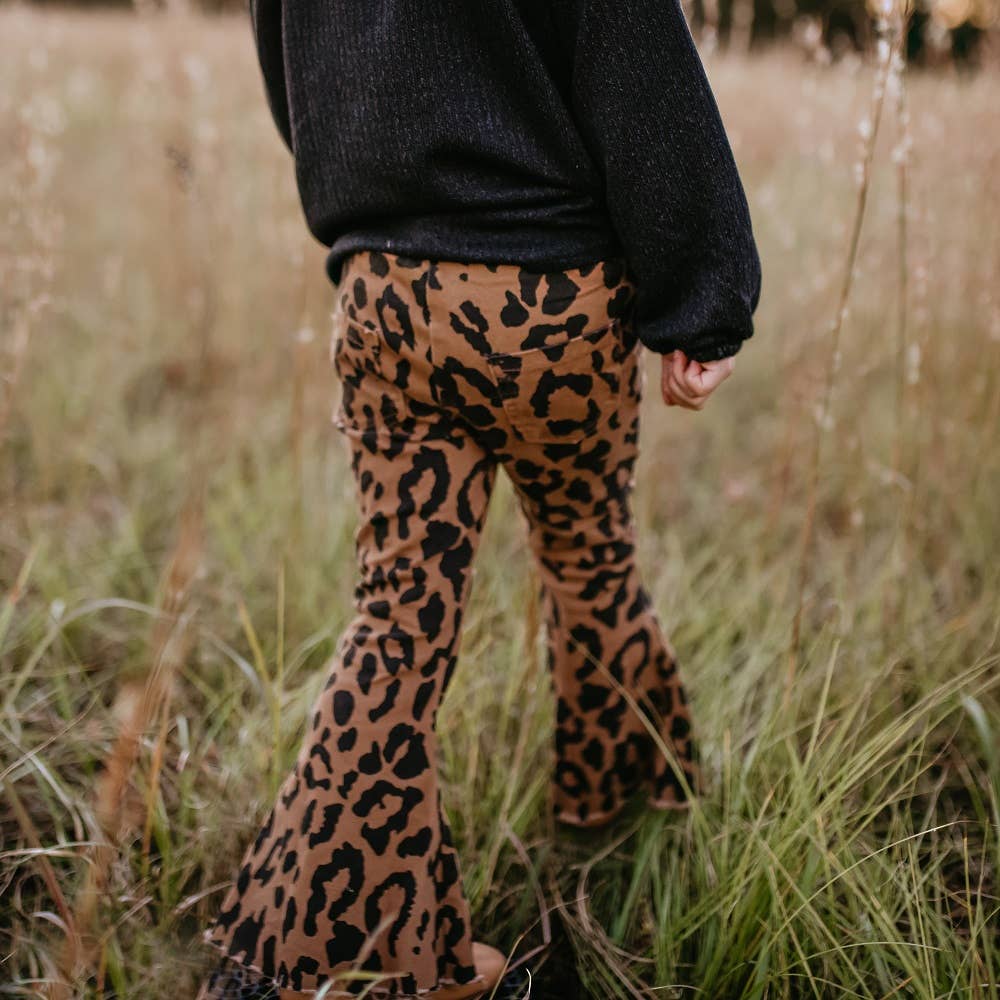 GIrls Leopard Denim Flare Pants