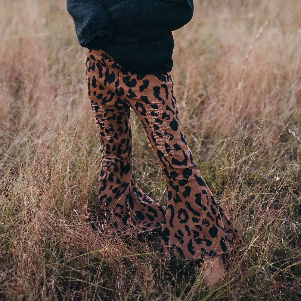 GIrls Leopard Denim Flare Pants