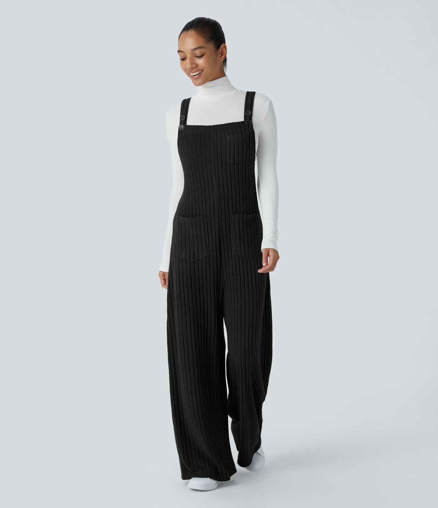 Ribbed Knit adjustable flare jumpsuit