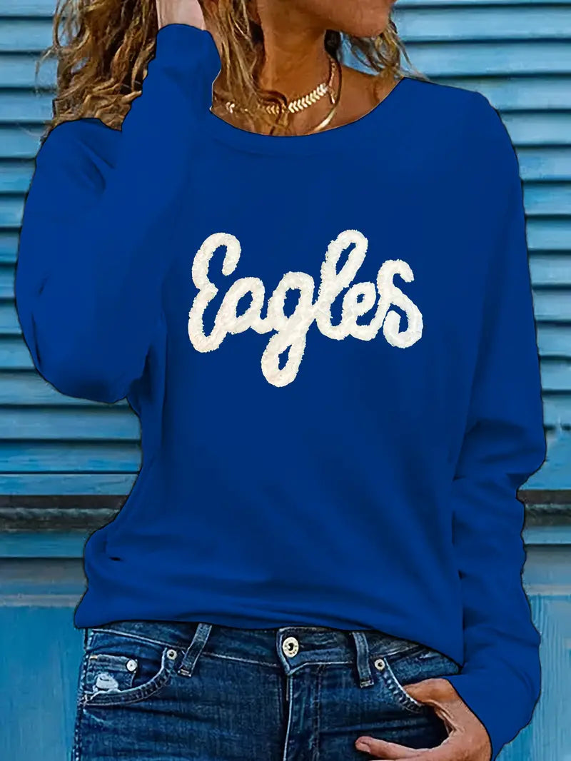 Eagle & Letter Print Long Sleeve T-Shirt