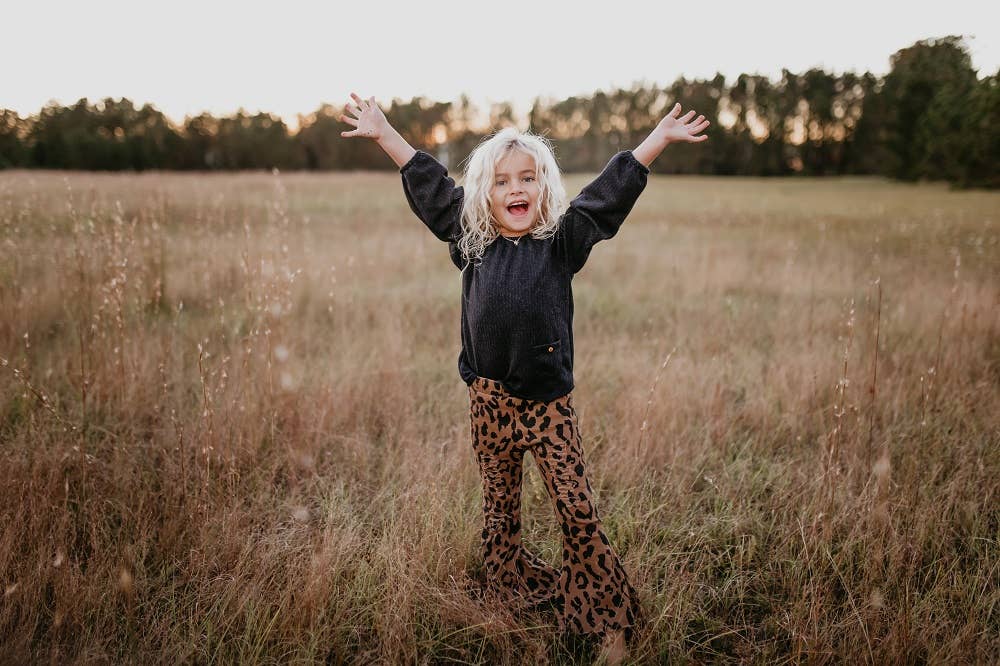 GIrls Leopard Denim Flare Pants