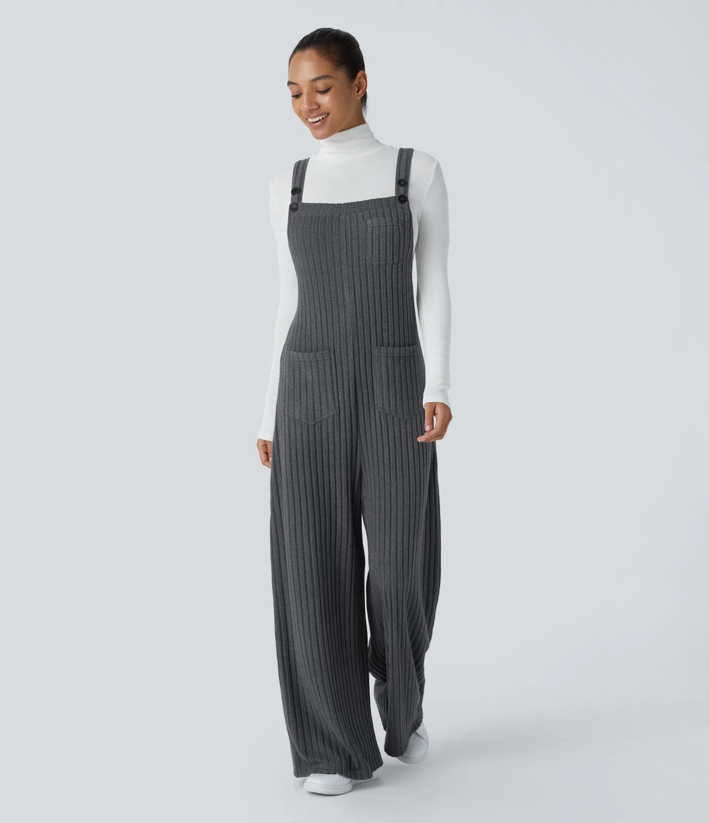 Ribbed Knit adjustable flare jumpsuit