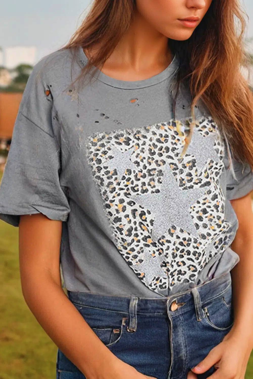 Western Stars Leopard Graphic Distressed Tee