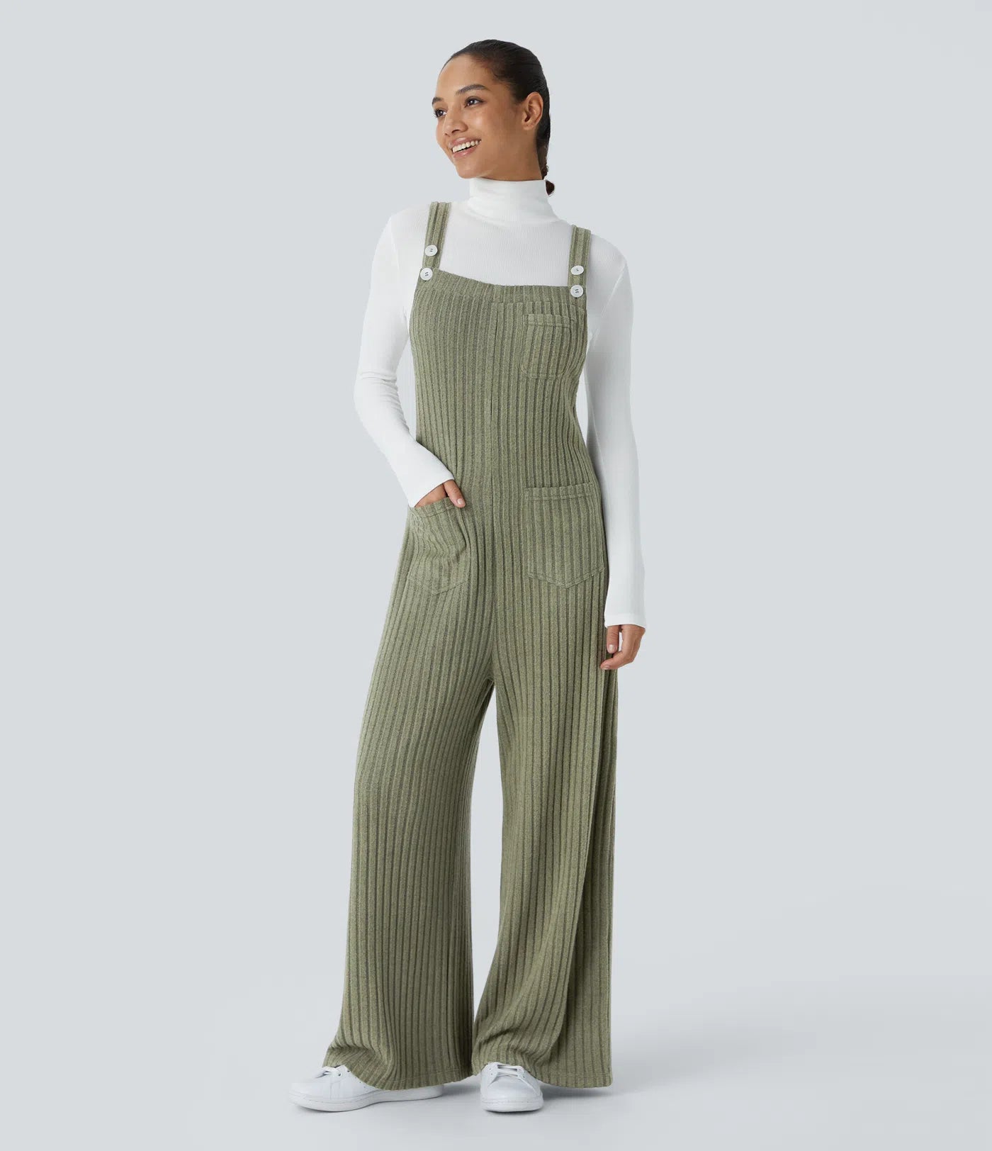 Ribbed Knit adjustable flare jumpsuit