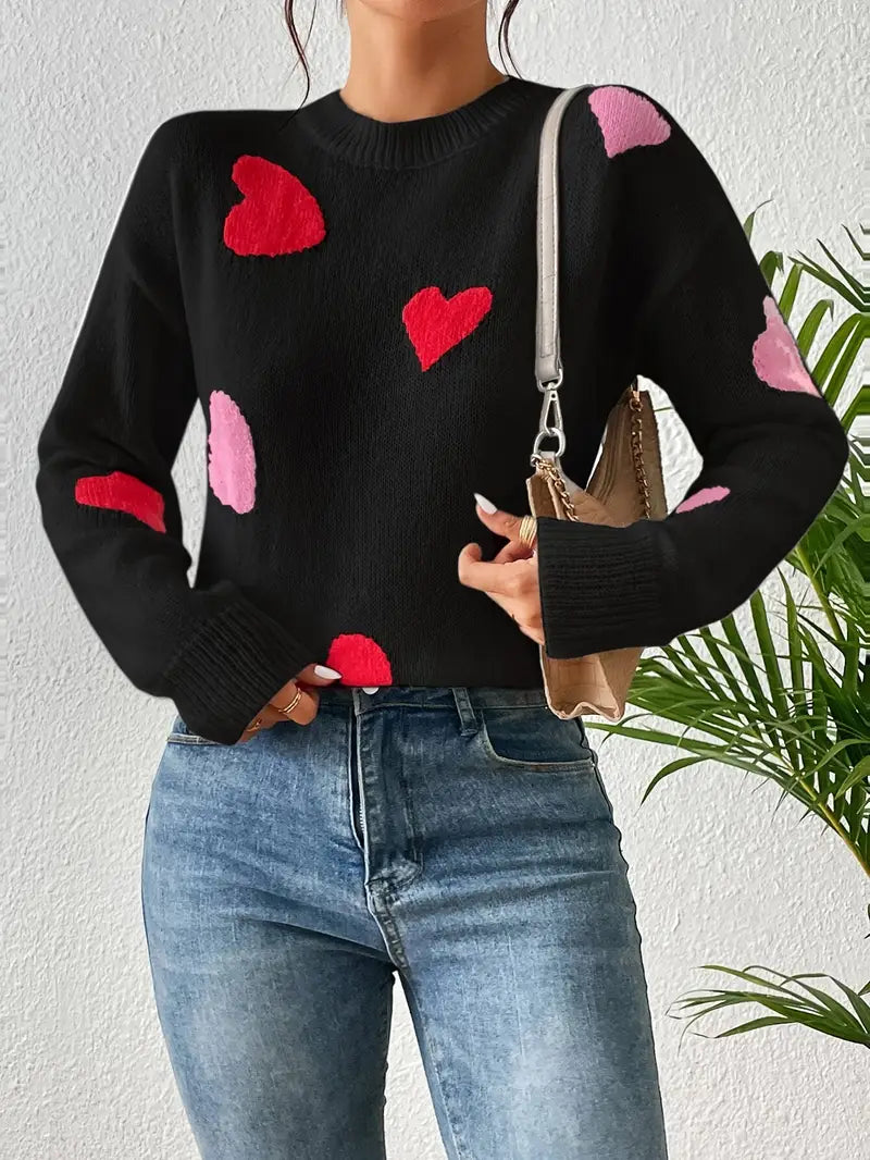 Heart Pull over Crewneck Sweater