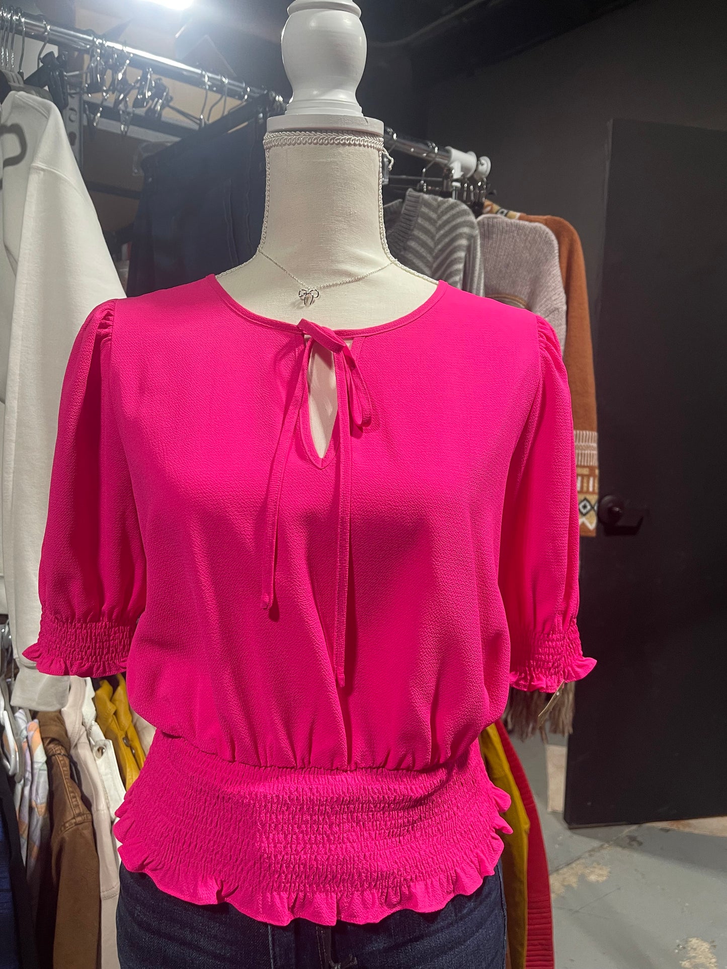 Pink Tie Blouse Top