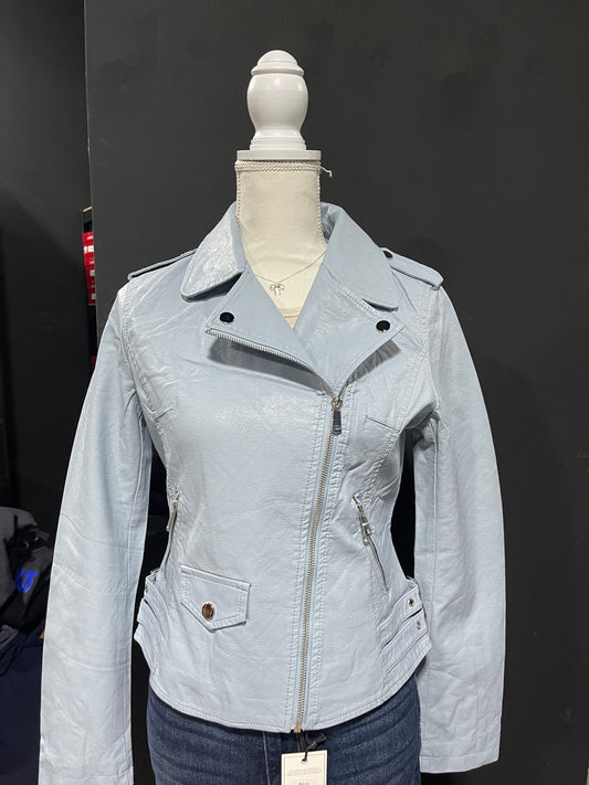 Baby blue leather jacket