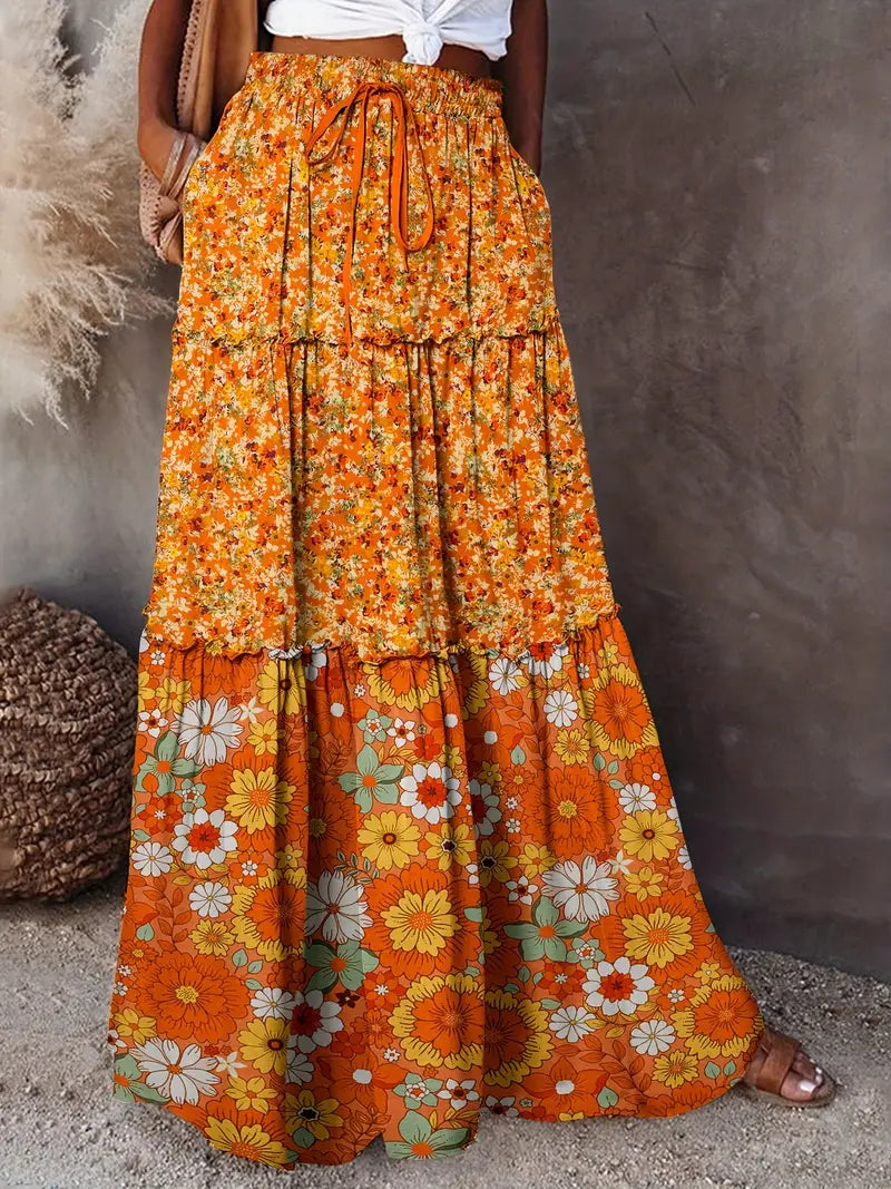 Boho Floral Print Skirt