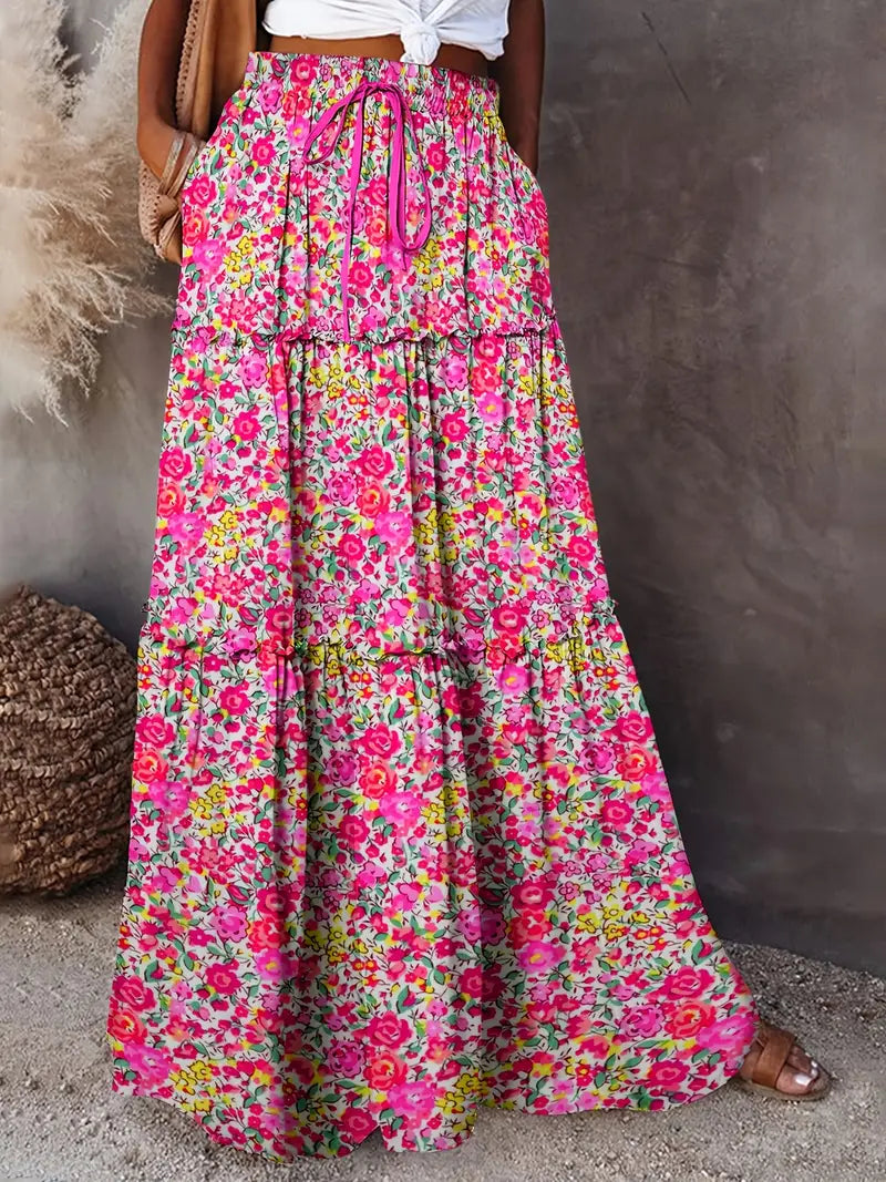 Floral Print Tiered Skirt