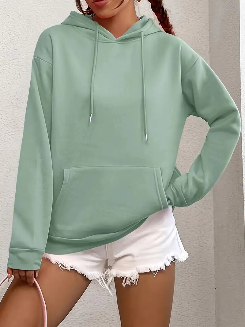Solid Loose Drawstring Hoodie