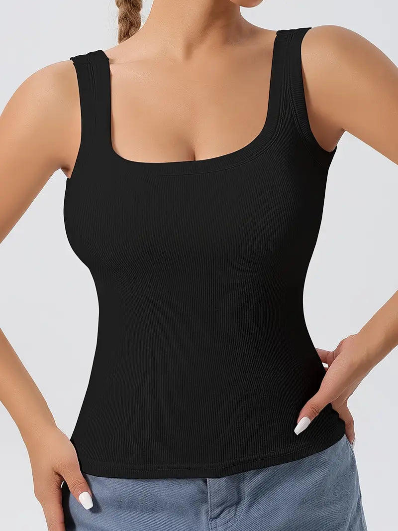 Solid Color Scoop Neck Tank Top