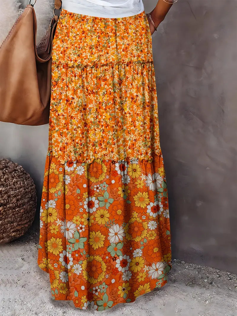 Boho Floral Print Skirt