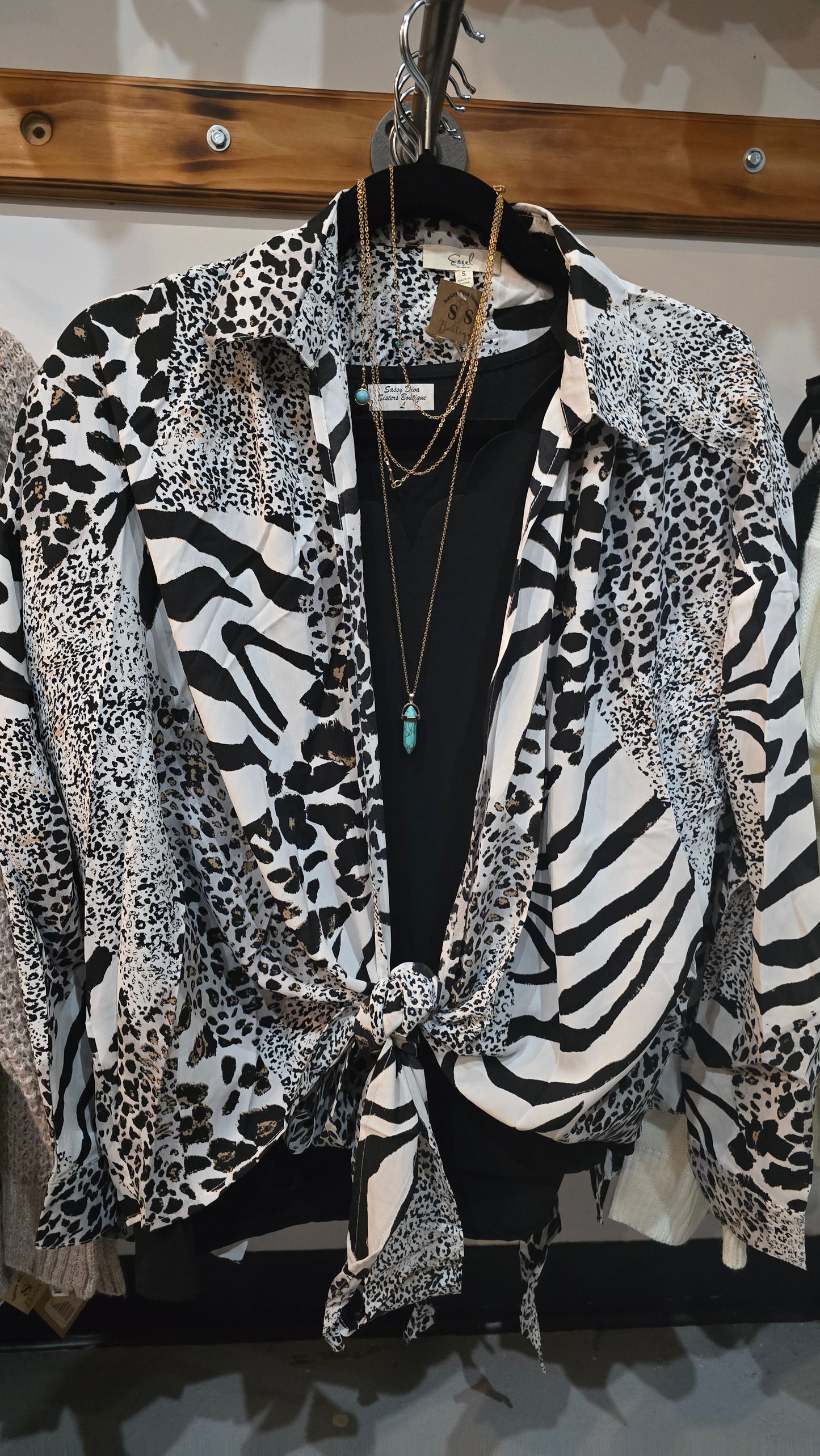 Black White Animal Print Dress Top