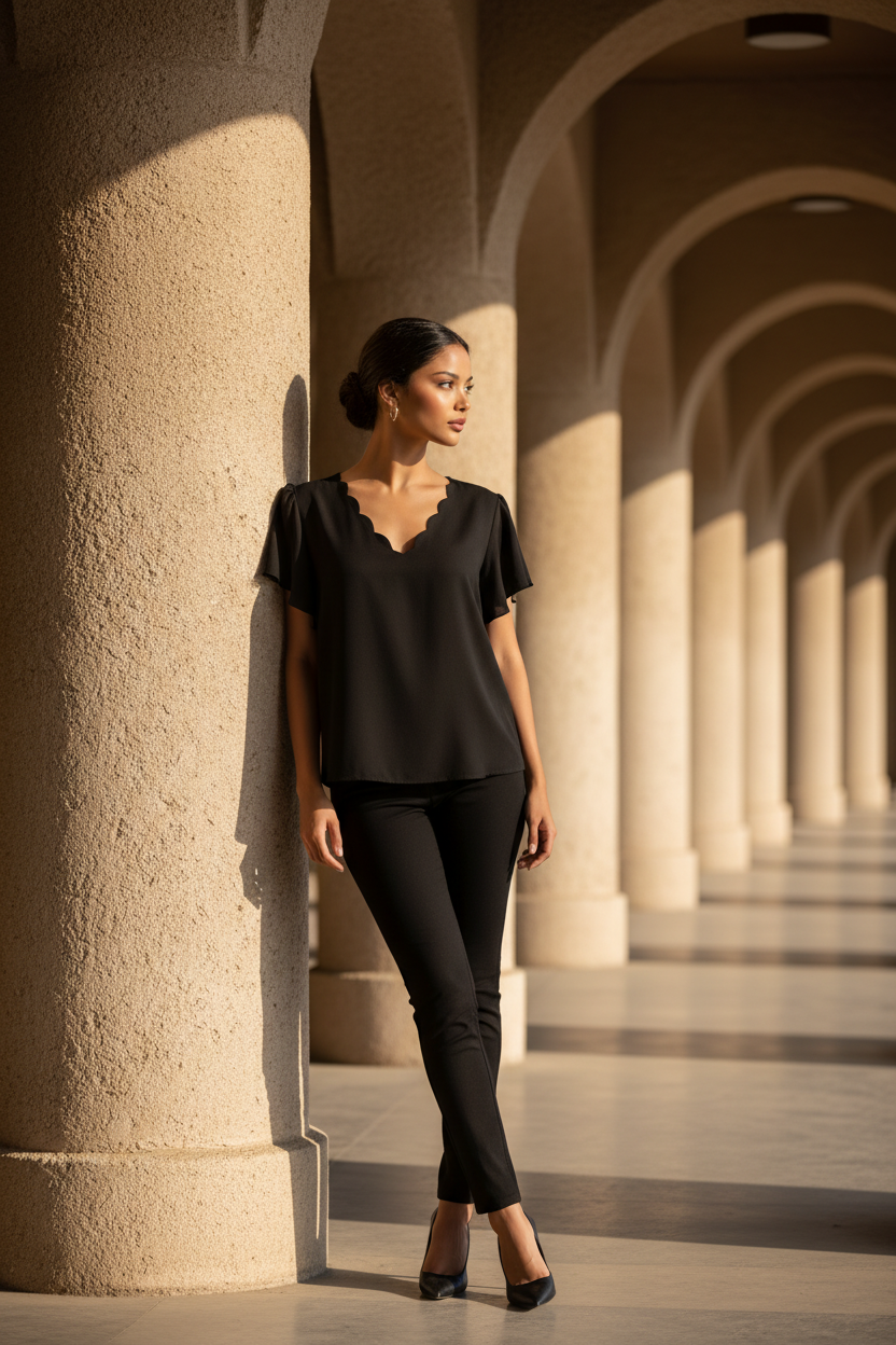 Scallop trim blouse