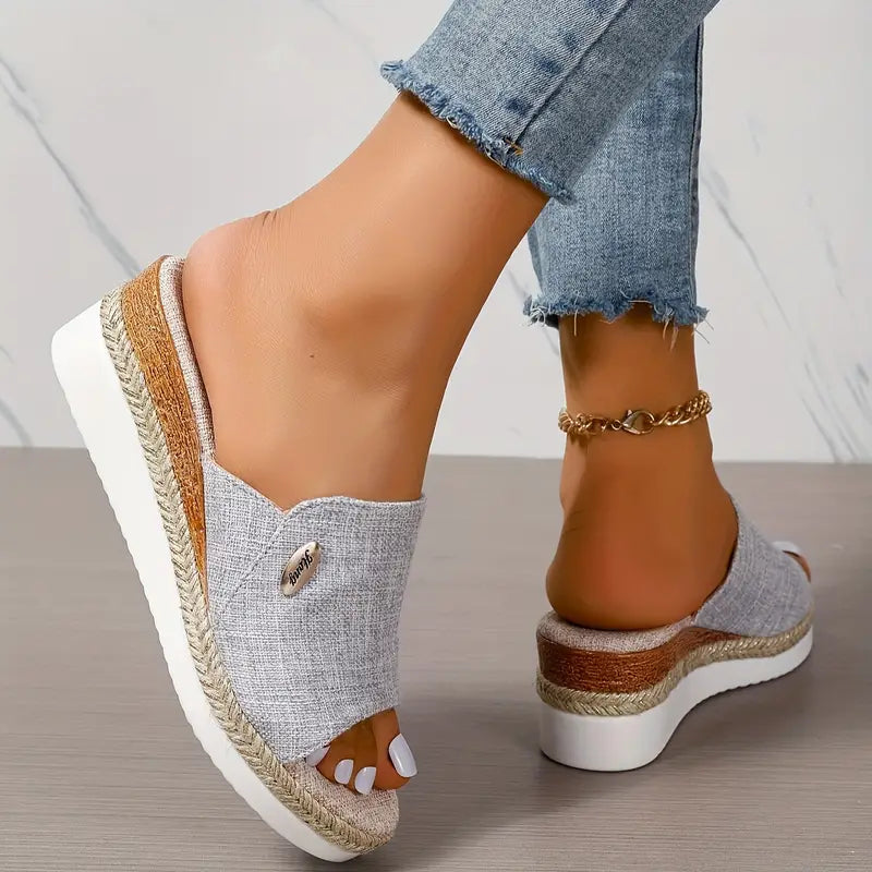 Grey Solid Platform Sandals