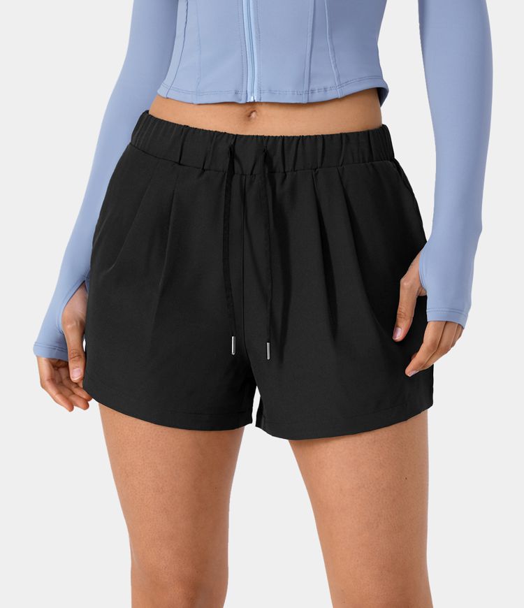 High Waisted Drawstring Ruched Shorts