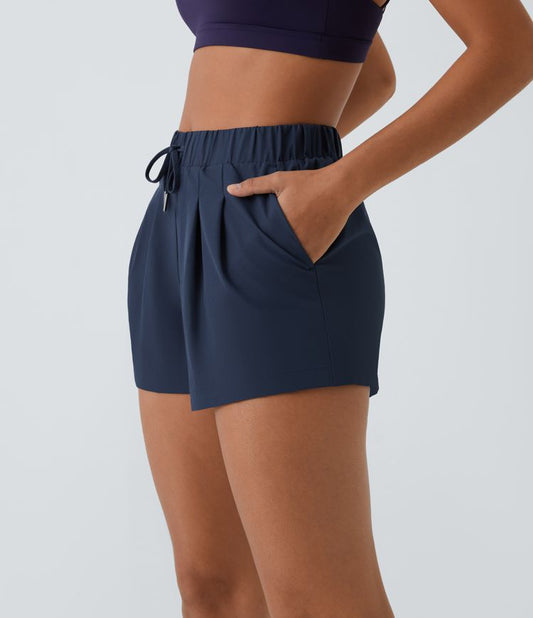 High Waisted Drawstring Ruched Shorts