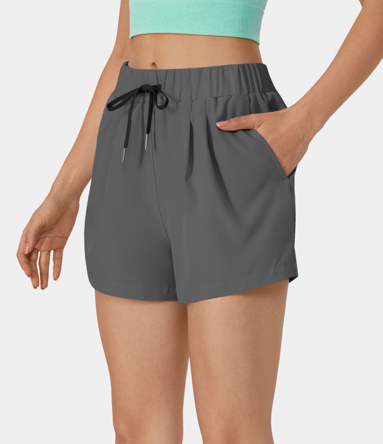 High Waisted Drawstring Ruched Shorts