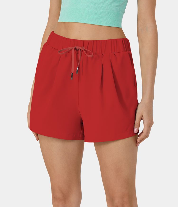 High Waisted Drawstring Ruched Shorts