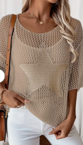 Festive Hollow 3/4 Sleeve Sweater Shirt
