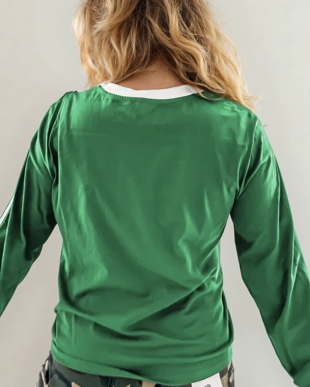 Malani Varsity Striped Crew Neck Long Sleeve Top - Green