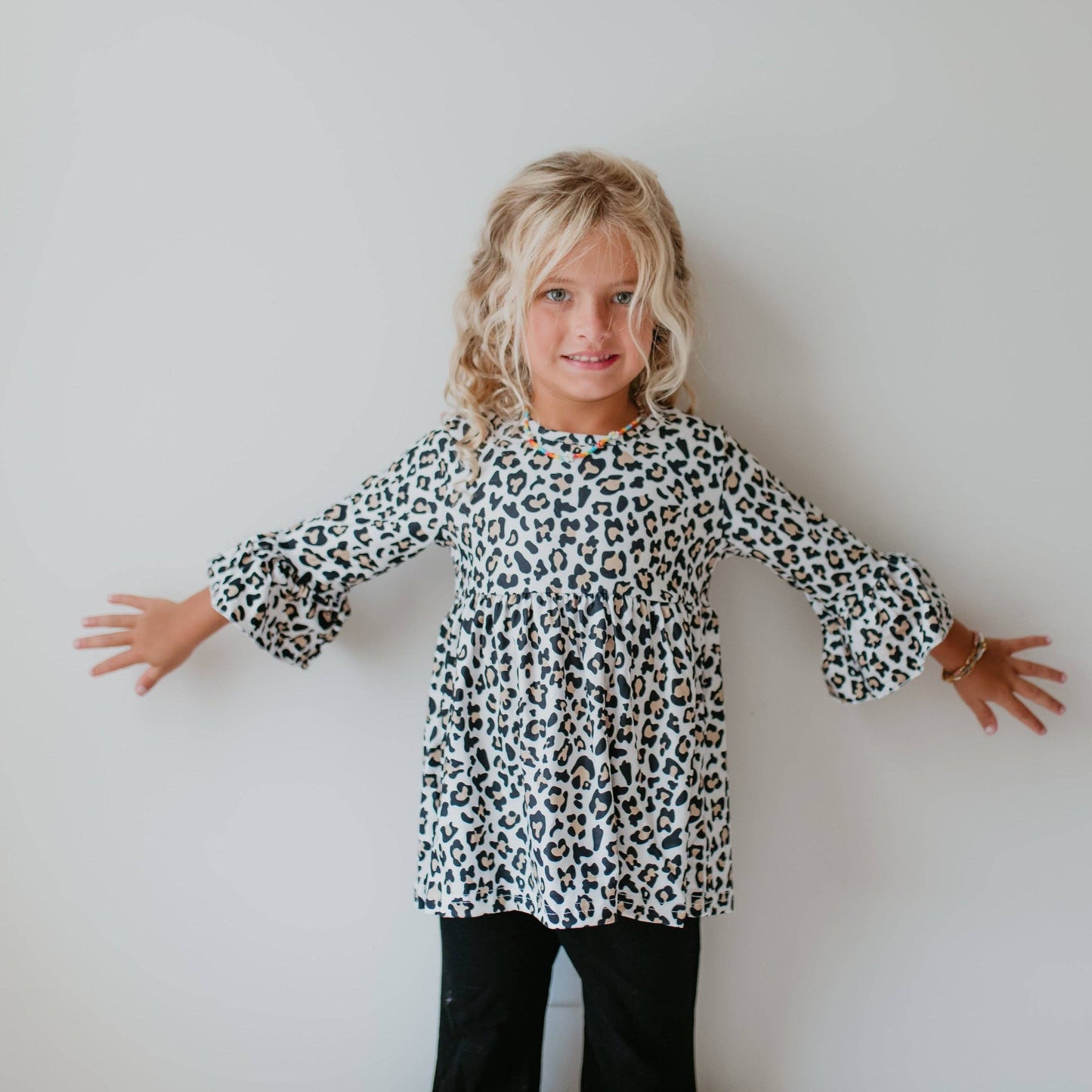 Kids Fall Winter Leopard Print Ruffle Top Shirt Blouse