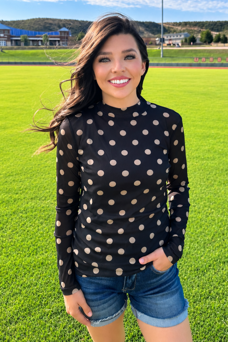 Polka Dot Mesh Black & Gold Top