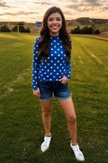 Polka Dot Blue & White Mesh Top