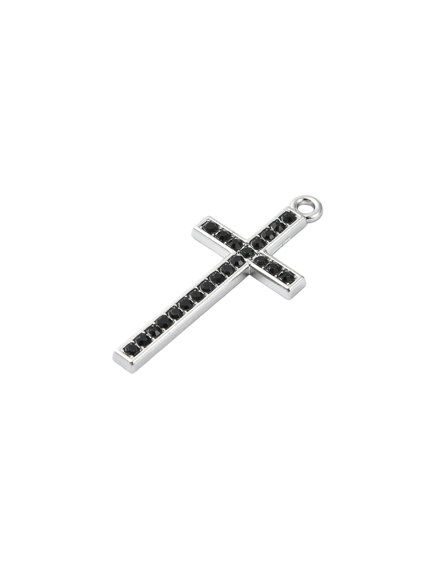 * Silver Black Rhinestone Cross Charm