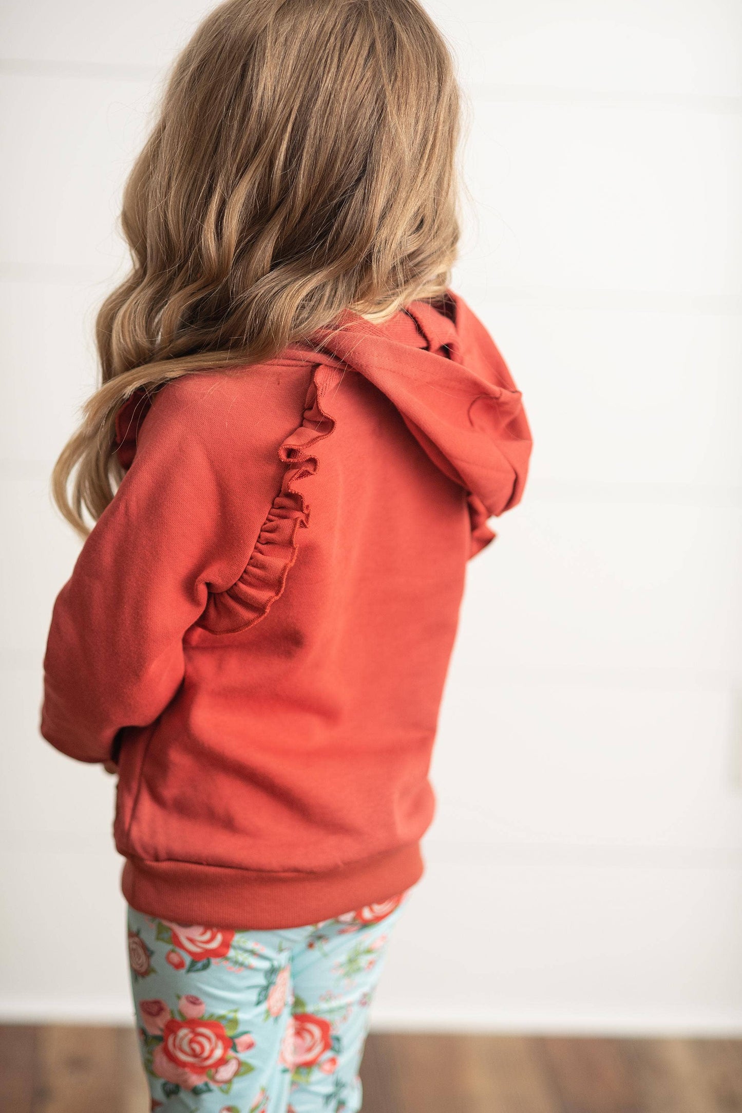 Kids Rust Pocket Ruffle Hoodie Shirt & Leggings Fall Set