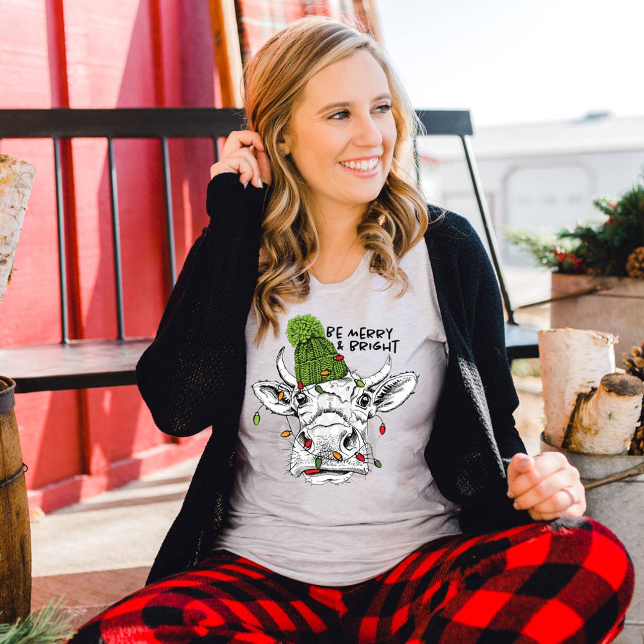 Merry & Bright Christmas Cow DTF Heat Transfer