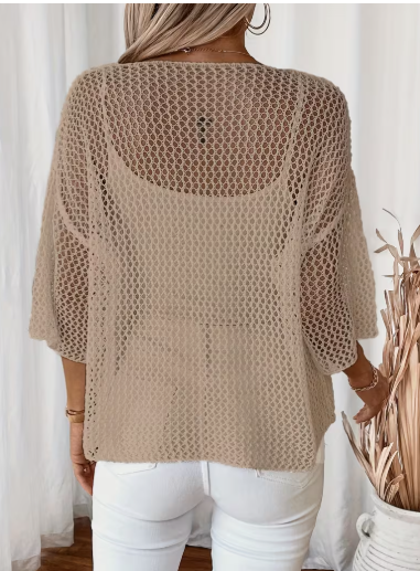 Festive Hollow 3/4 Sleeve Sweater Shirt