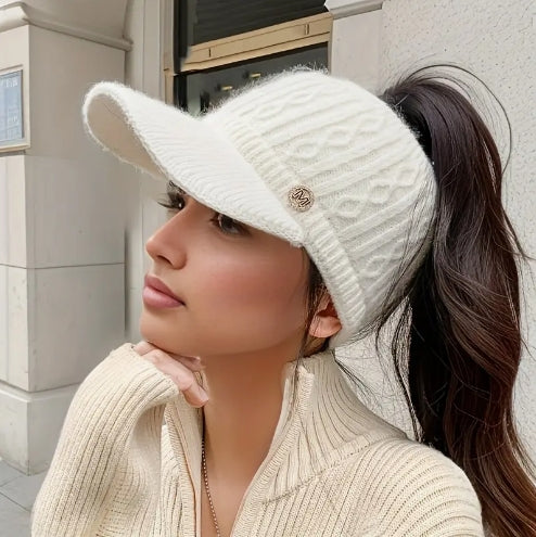 Cotton knit ponytail beanie cap