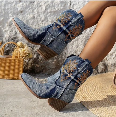 Denim cowgirl boots