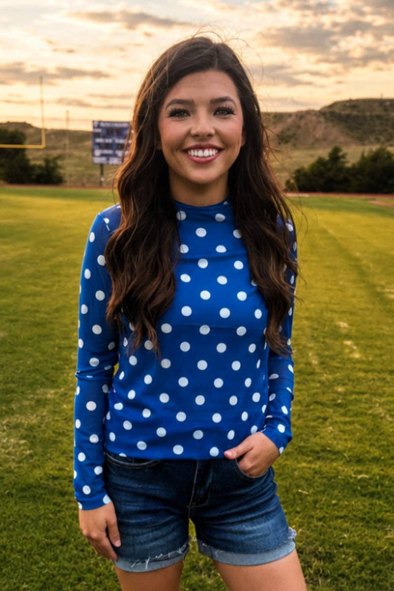 Polka Dot Blue & White Mesh Top