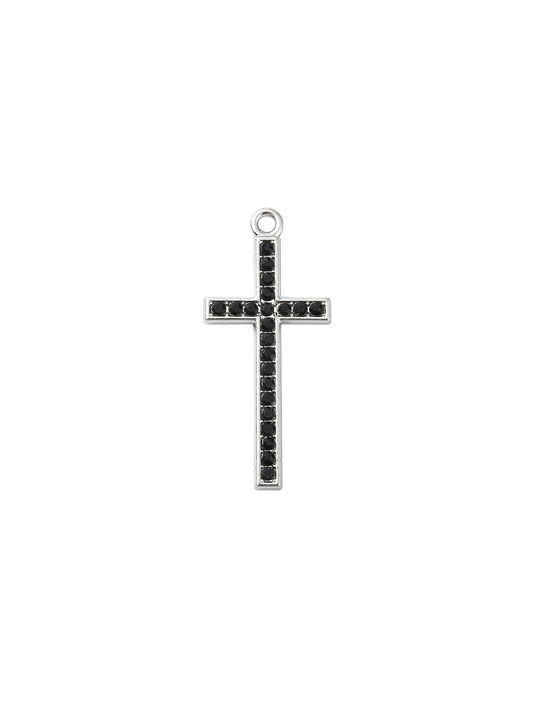 * Silver Black Rhinestone Cross Charm