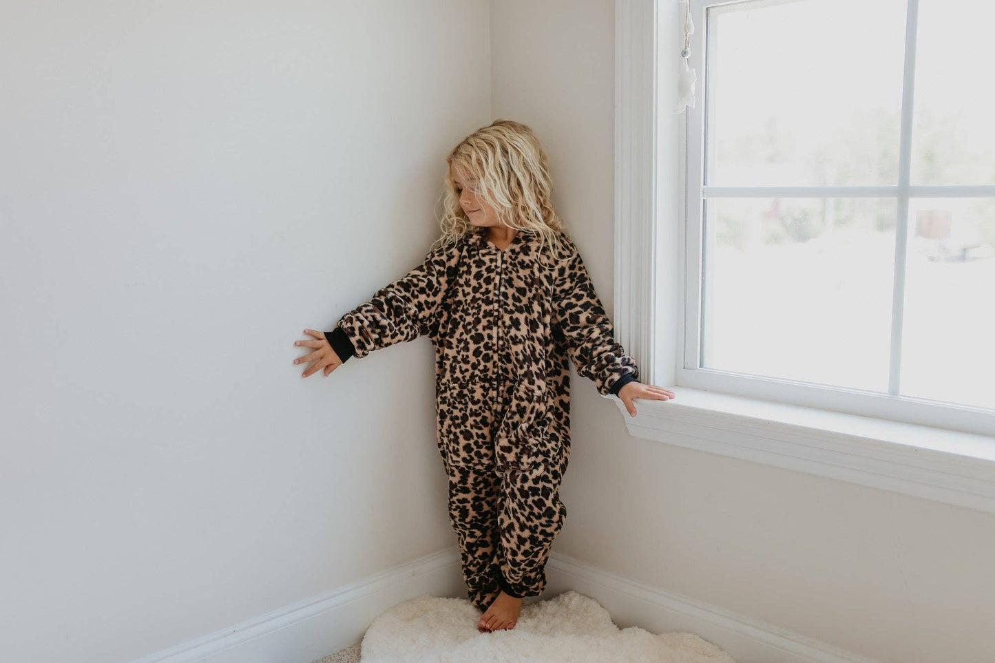 Winter Kids Fuzzy Fur Leopard Onesie with Critter Ears