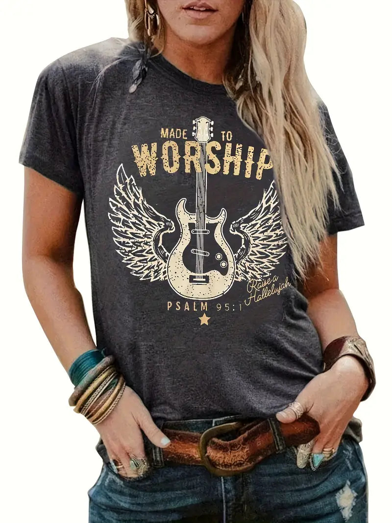 Winged guitar worship T-shirt