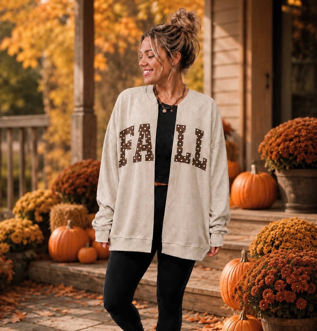 Fall Polka Dot Split Cardigan