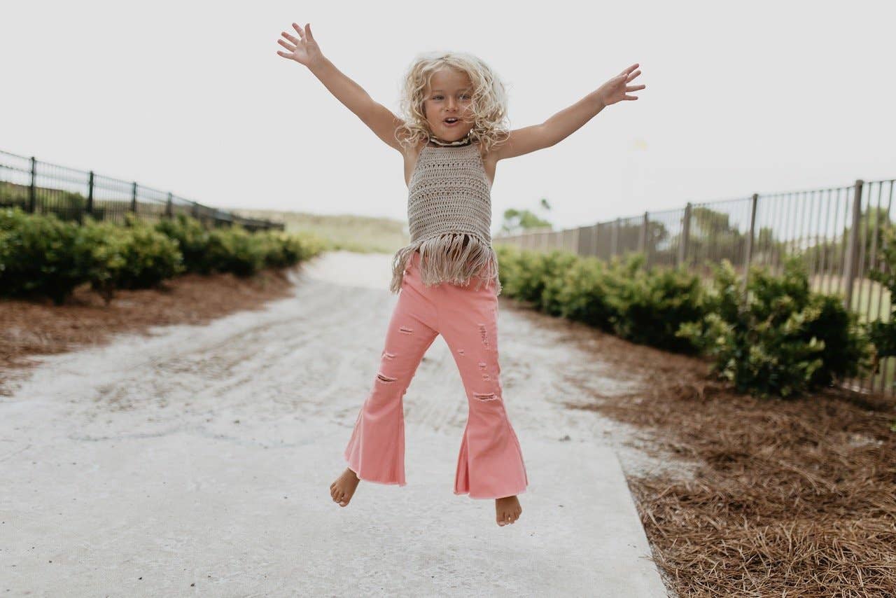 Kids Pink Distressed Denim Jean Flare Pants