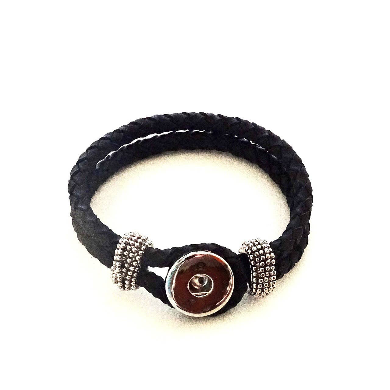 Braided Leather Bracelet with Snap Jewel