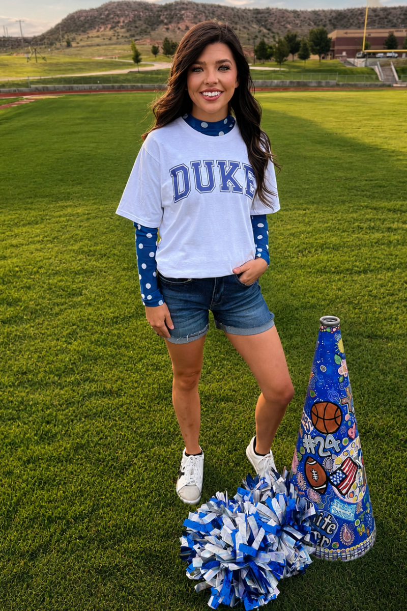 Polka Dot Blue & White Mesh Top