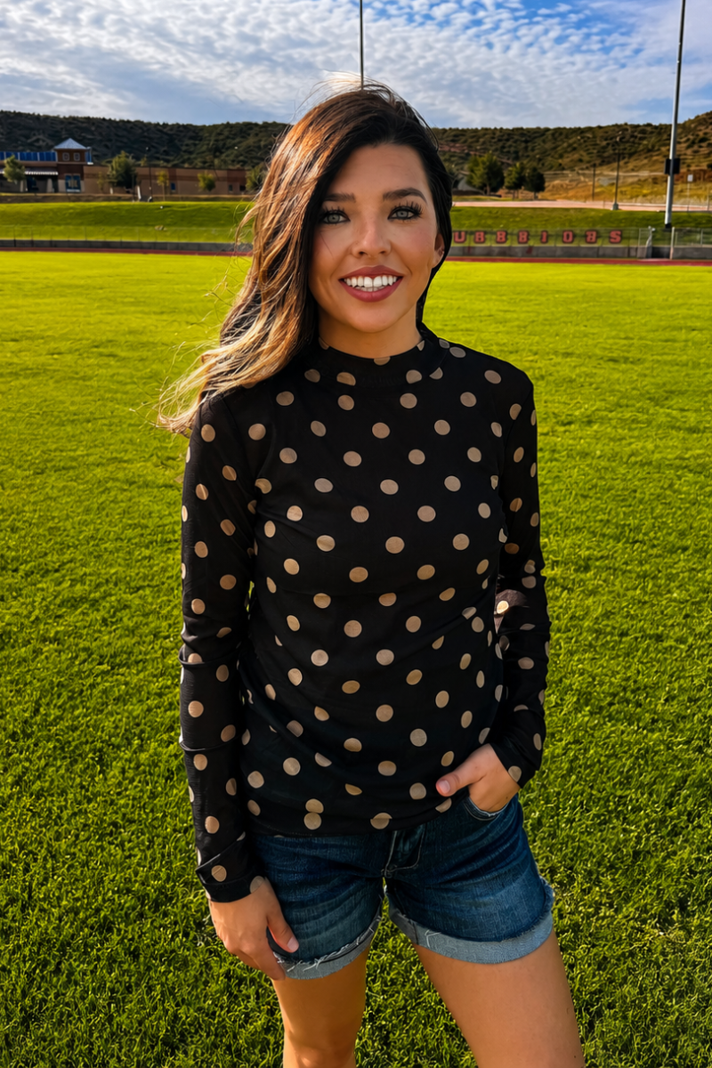 Polka Dot Mesh Black & Gold Top