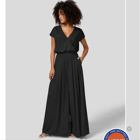 V Neck Wide Leg Jumpsuit