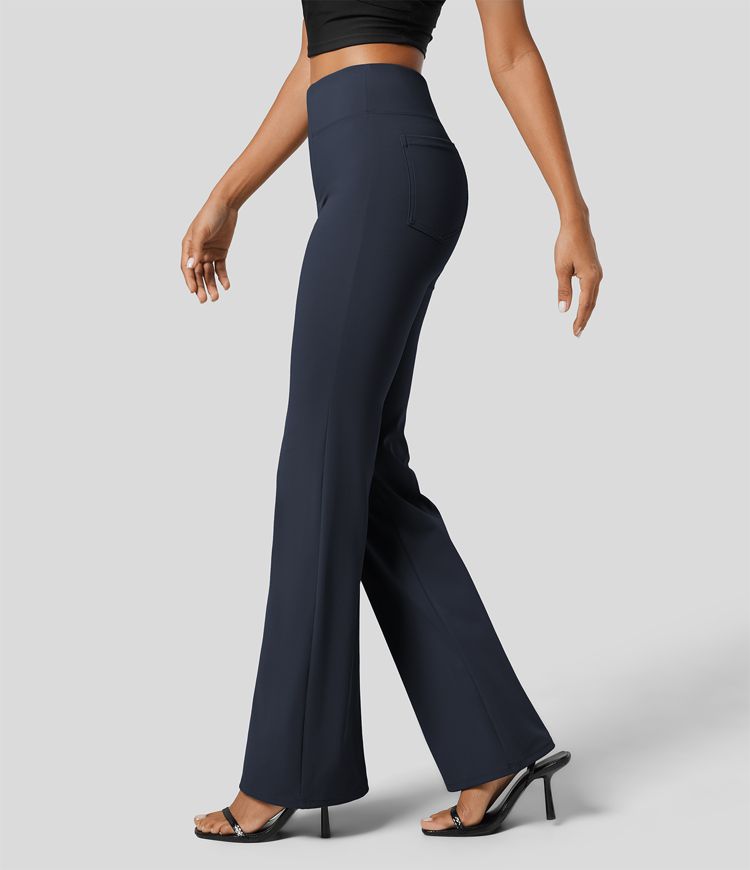 High Waisted Back Side Pocket Slight Flare Work Pants