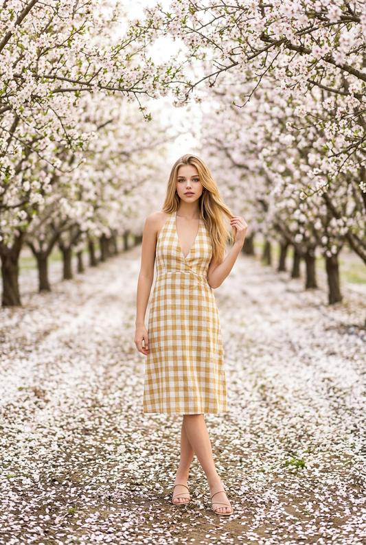 Plaid Mustard Halter Dress