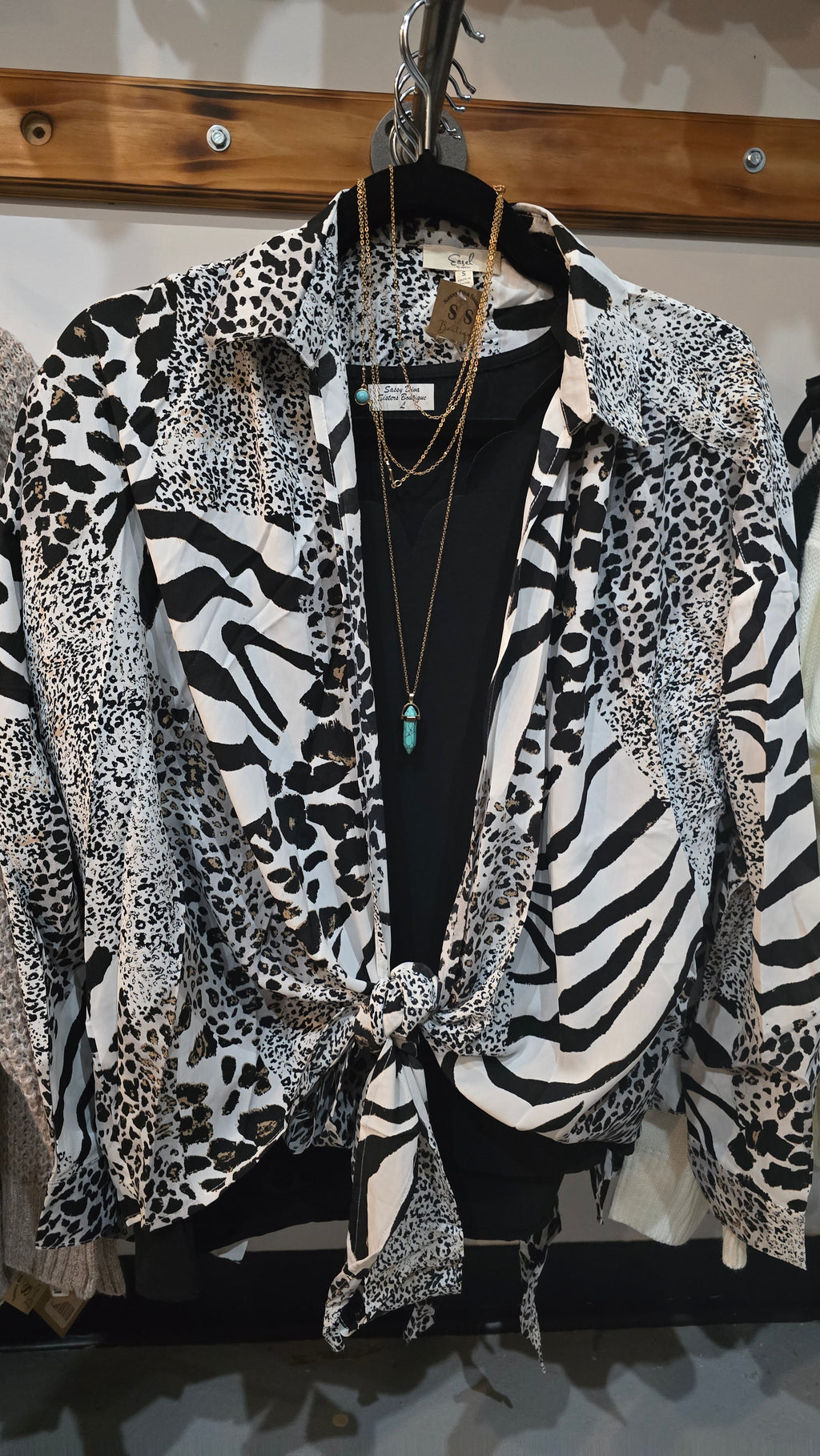 Black White Animal Print Dress Top
