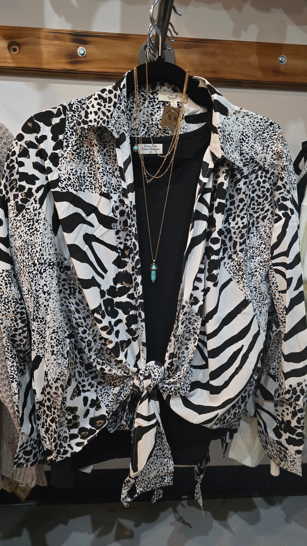 Black White Animal Print Dress Top
